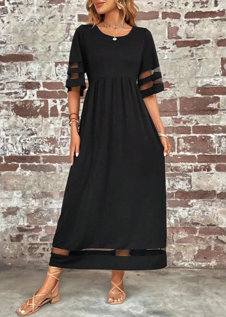 Bohemian Black O-Neck Tulle Patchwork Long Dress Summer