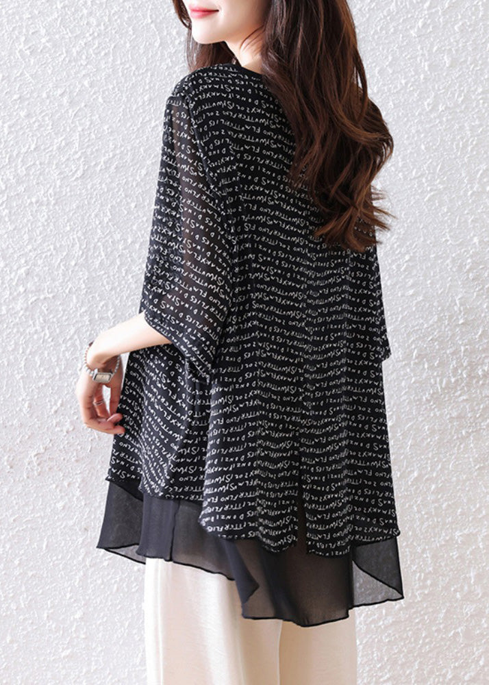 Bohemian Black Oversized Patchwork Chiffon Tops Summer