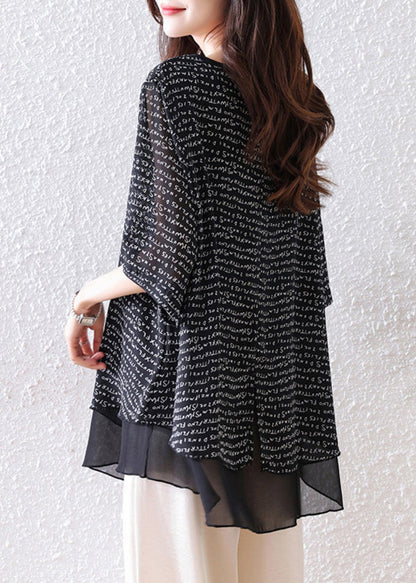 Bohemian Black Oversized Patchwork Chiffon Tops Summer