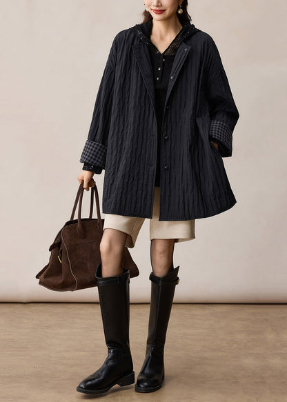 Bohemian Black Oversized Wrinkled Cotton Coat Spring