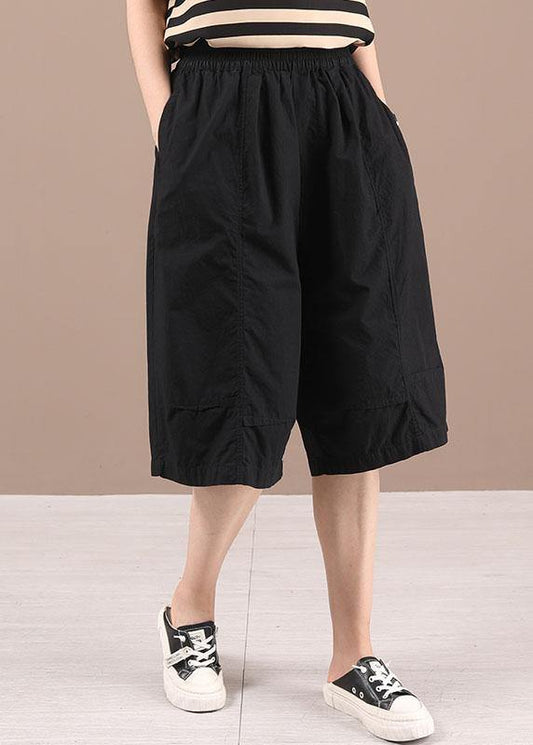 Bohemian Black Patchwork Pockets Half Pants - SooLinen