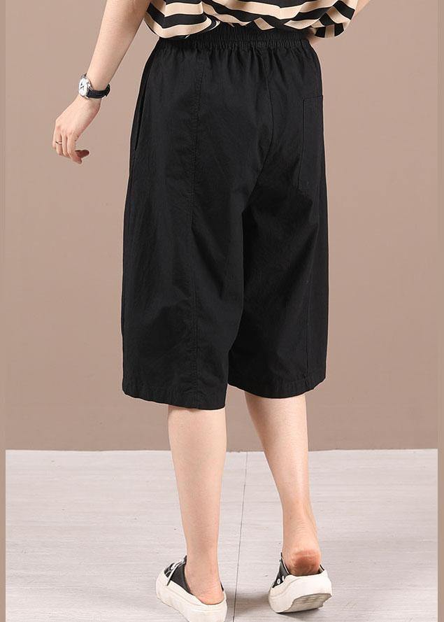 Bohemian Black Patchwork Pockets Half Pants - SooLinen