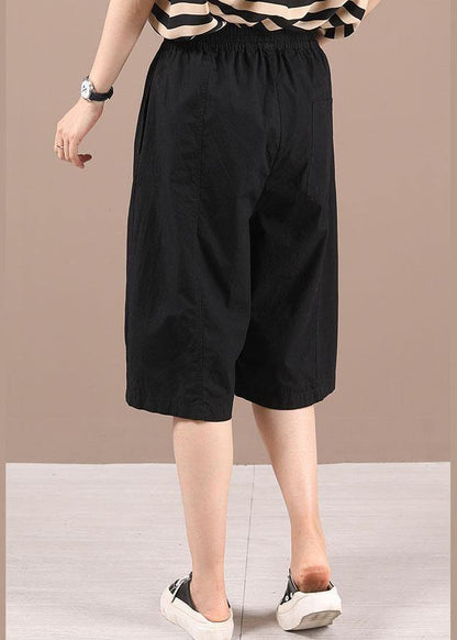 Bohemian Black Patchwork Pockets Half Pants - SooLinen