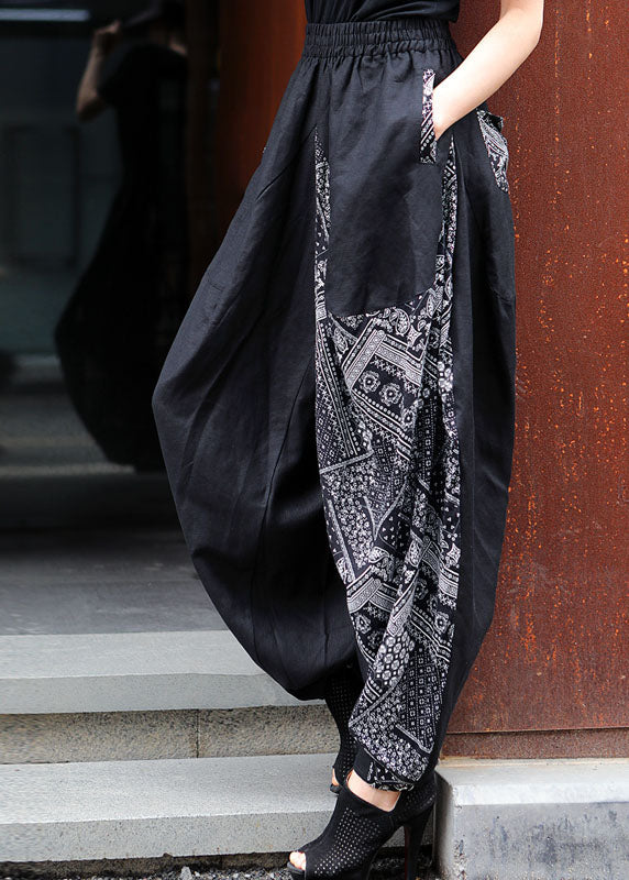 Bohemian Schwarz Patchwork Print Hosen Frühling