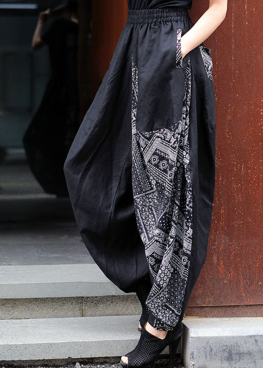 Bohemian Schwarz Patchwork Print Hosen Frühling