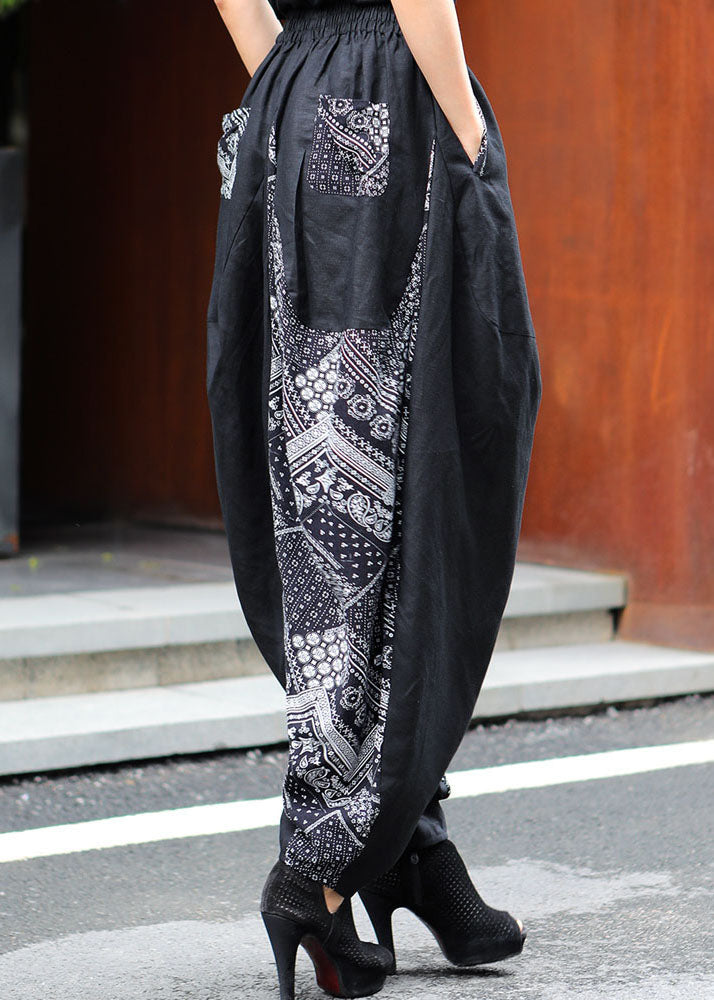 Bohemian Schwarz Patchwork Print Hosen Frühling