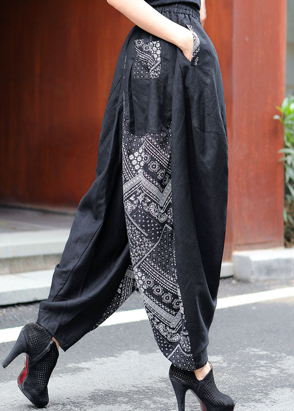 Bohemian Schwarz Patchwork Print Hosen Frühling