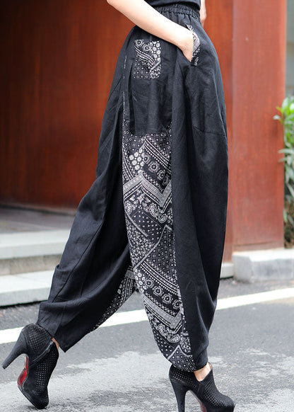 Bohemian Schwarz Patchwork Print Hosen Frühling