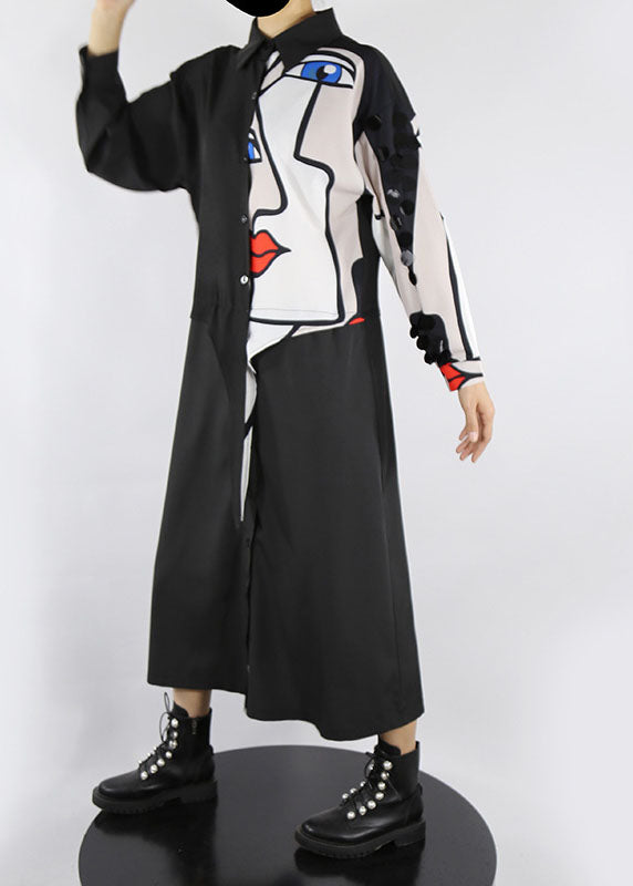 Böhmisches schwarzes Peter-Pan-Kragen-Knopfdruck-Hemdkleid Frühling