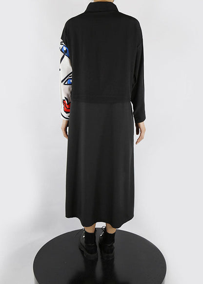 Böhmisches schwarzes Peter-Pan-Kragen-Knopfdruck-Hemdkleid Frühling