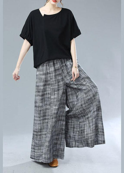 Bohemian Black Pockets Wide Leg Casual Fall Pants - SooLinen
