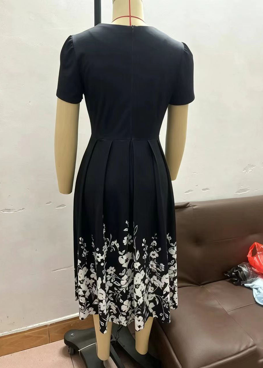 Bohemian Black Square Collar Print Cotton Dress Summer