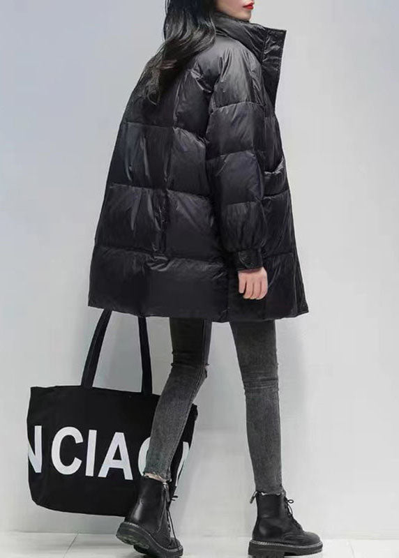 Bohemian Schwarz Stehkragen Übergroße Taschen Ente Unten Puffer Jacken Winter
