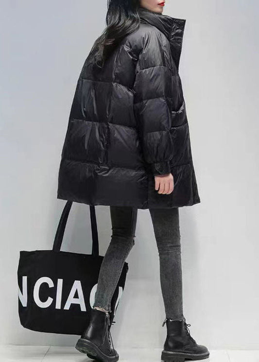 Bohemian Schwarz Stehkragen Übergroße Taschen Ente Unten Puffer Jacken Winter
