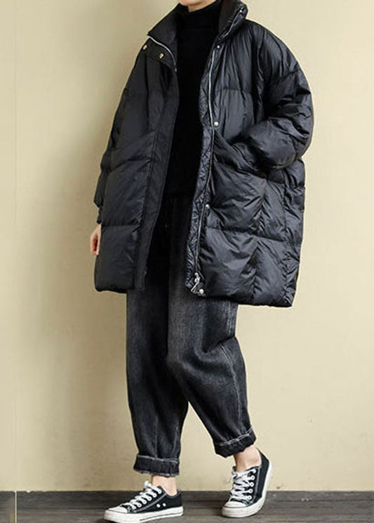 Bohemian Schwarz Stehkragen Übergroße Taschen Ente Unten Puffer Jacken Winter