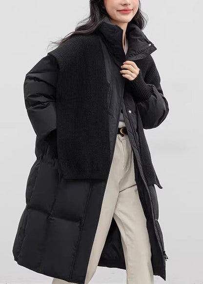 Bohemian Black Stand Collar With Scarf Duck Down Puffers Jackets Winter