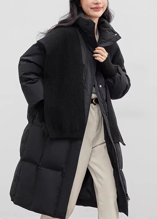 Bohemian Black Stand Collar With Scarf Duck Down Puffers Jackets Winter