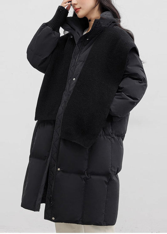 Bohemian Black Stand Collar With Scarf Duck Down Puffers Jackets Winter