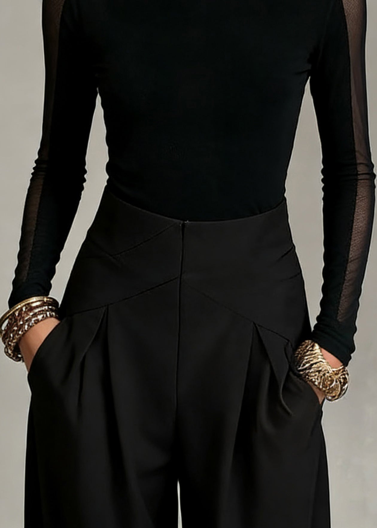 Bohemian Black Turtleneck Patchwork Tulle Top Spring