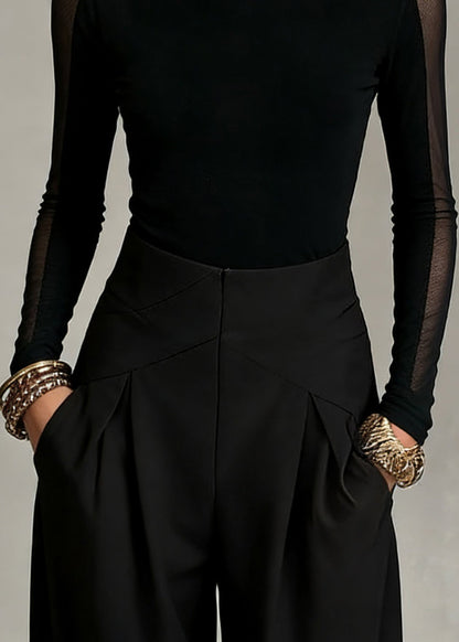 Bohemian Black Turtleneck Patchwork Tulle Top Spring