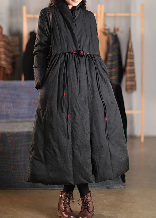 Bohemian Schwarz V-Ausschnitt Lose Entendaunenmantel Winter