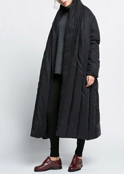 Bohemian Schwarz V-Ausschnitt Übergroße Patchwork Entendaunen Pufferjacke Winter