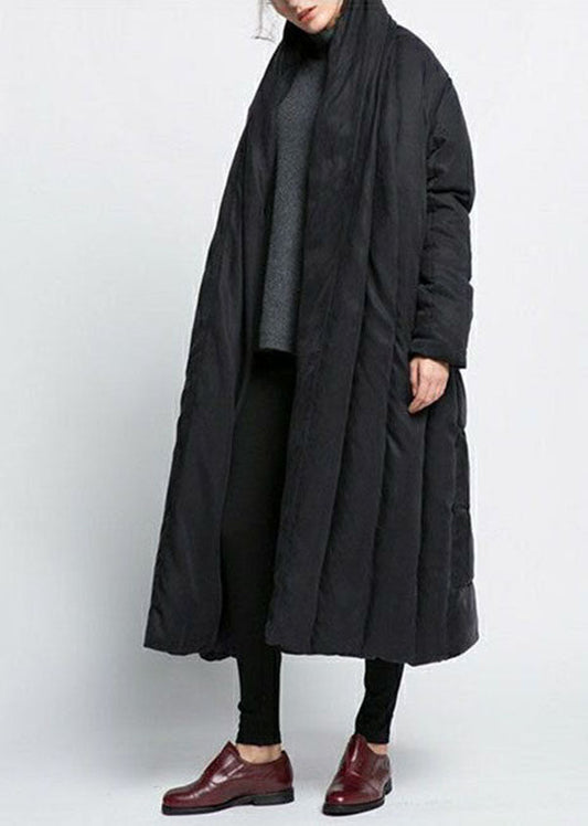 Bohemian Schwarz V-Ausschnitt Übergroße Patchwork Entendaunen Pufferjacke Winter