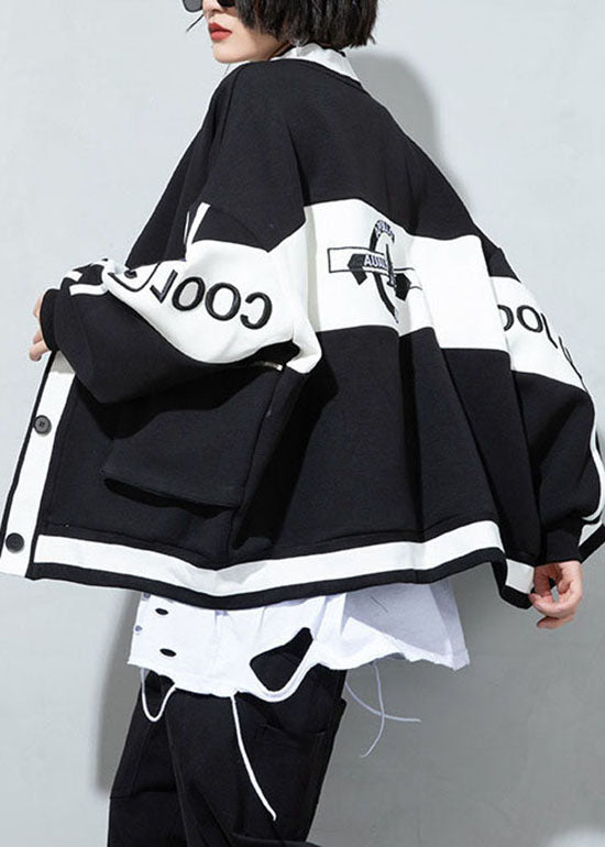 Bohemian Schwarz V-Ausschnitt Patchwork Knopf Mantel Frühling