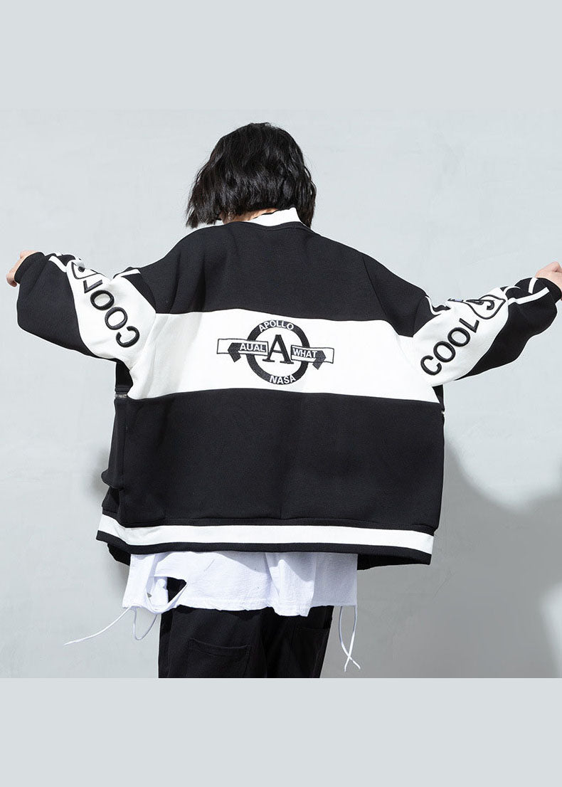 Bohemian Schwarz V-Ausschnitt Patchwork Knopf Mantel Frühling