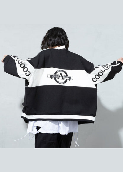 Bohemian Schwarz V-Ausschnitt Patchwork Knopf Mantel Frühling