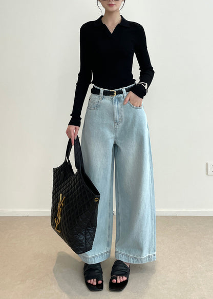 Tops de punto ajustados con cuello en V negros bohemios de primavera