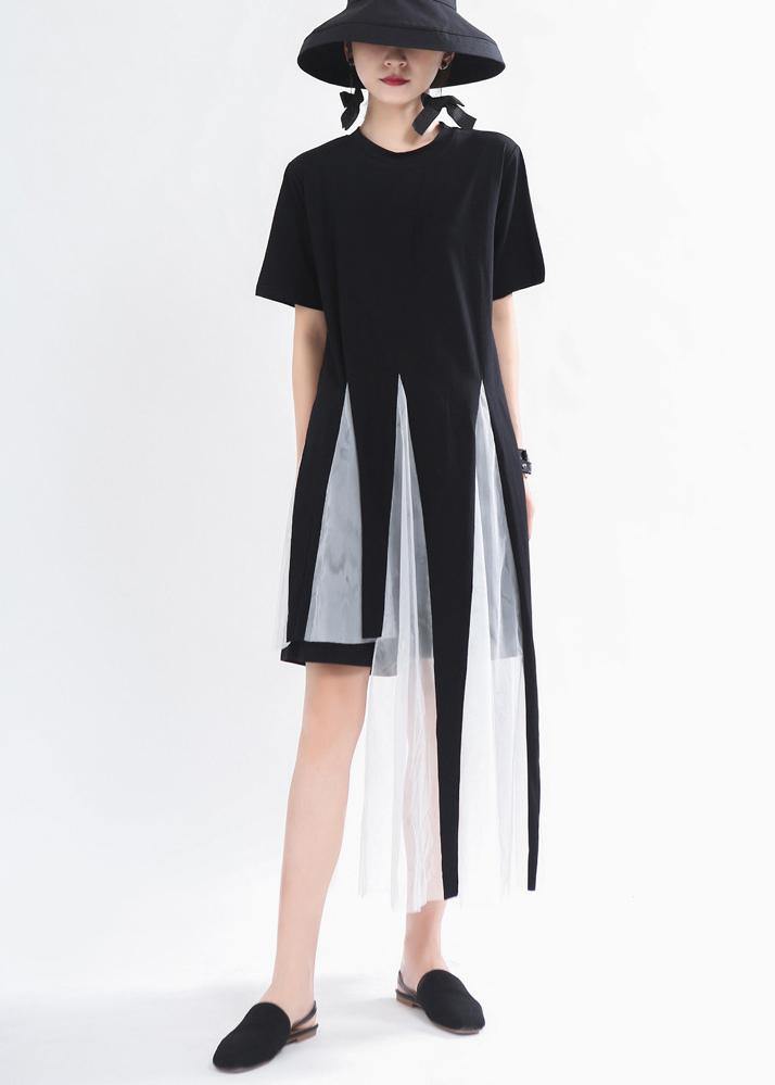 Bohemian Black asymmetrical design  Mid Summer Cotton Dress - SooLinen