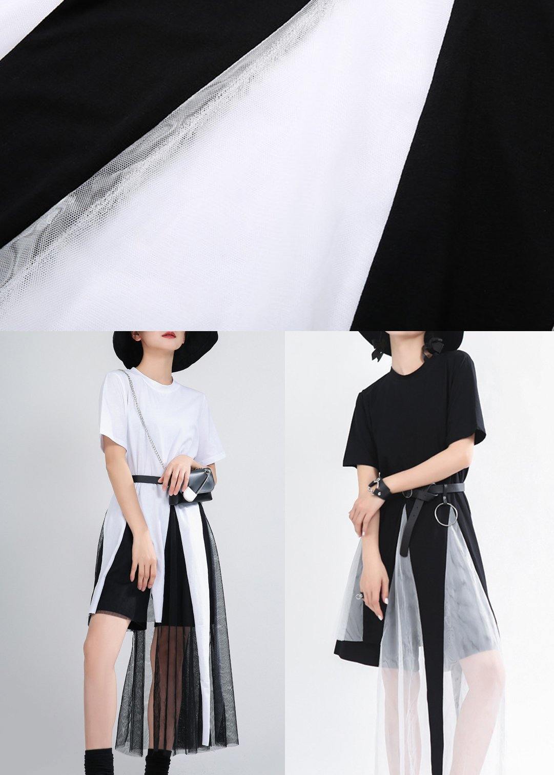 Bohemian Black asymmetrical design  Mid Summer Cotton Dress - SooLinen