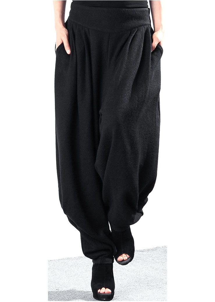 Bohemian Schwarz faltig Taschen Strickhose Winter