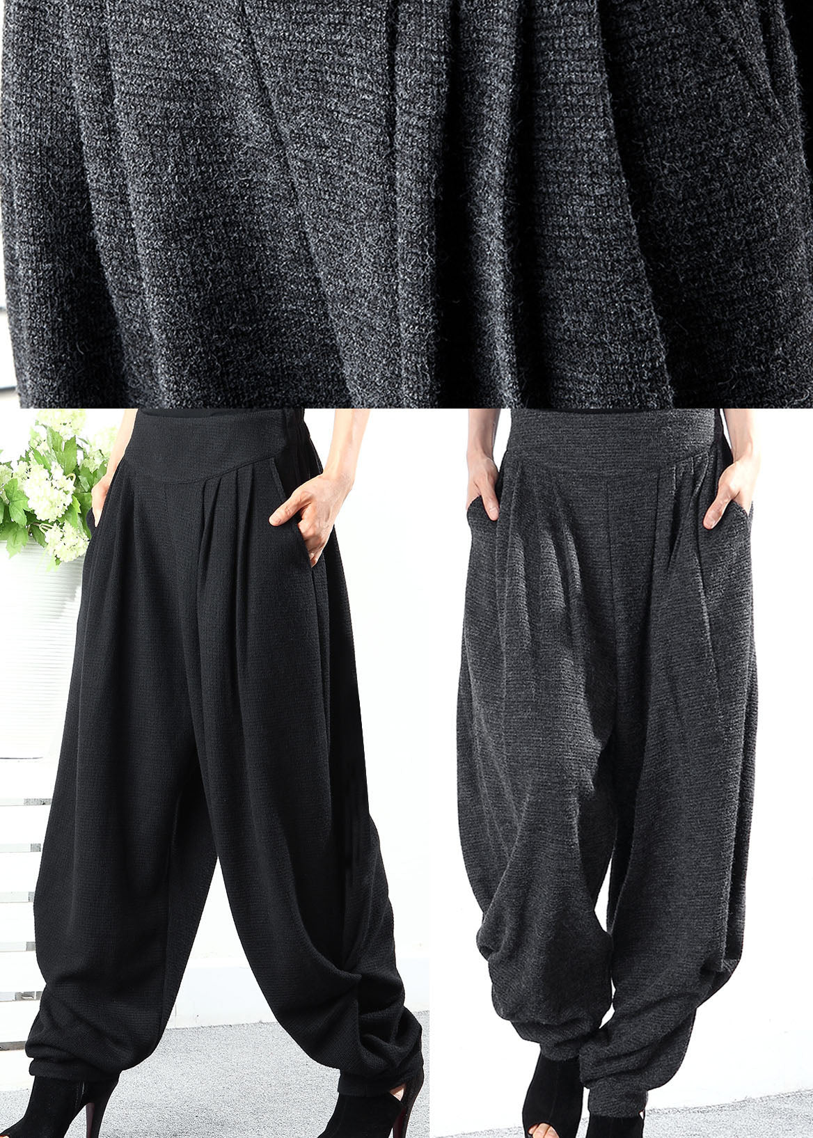 Bohemian Schwarz faltig Taschen Strickhose Winter