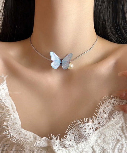 Bohemian Blue Alloy Pearl Butterfly Princess Necklace