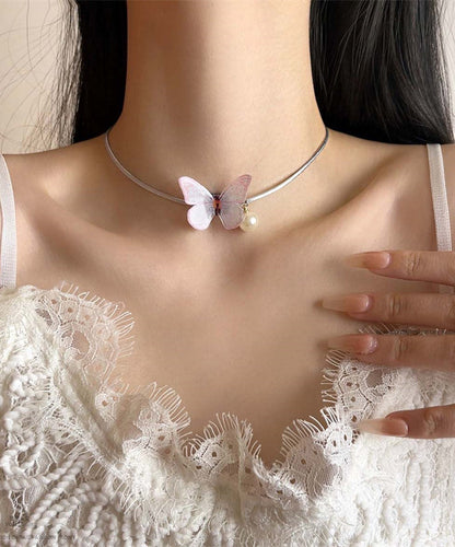 Bohemian Blue Alloy Pearl Butterfly Princess Necklace