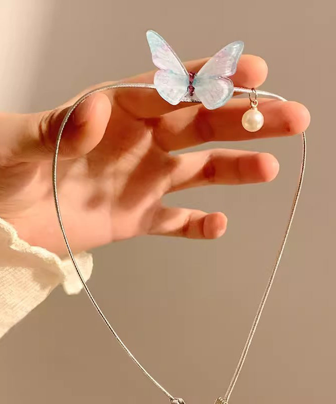 Bohemian Blue Alloy Pearl Butterfly Princess Necklace