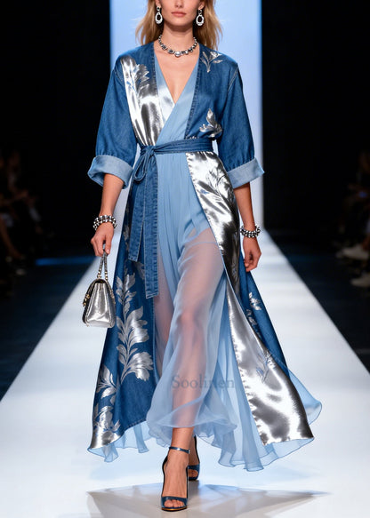Bohemian Blue Asymmetrical Patchwork Denim Robe Dresses Summer