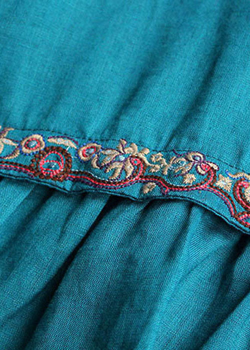 Bohemian Blau Besticktes Hemd Top Kurzarm