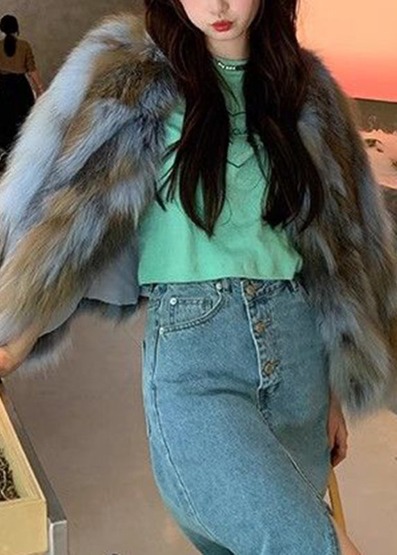 Abrigos de piel y cuero con cuello de zorro azul bohemio para invierno