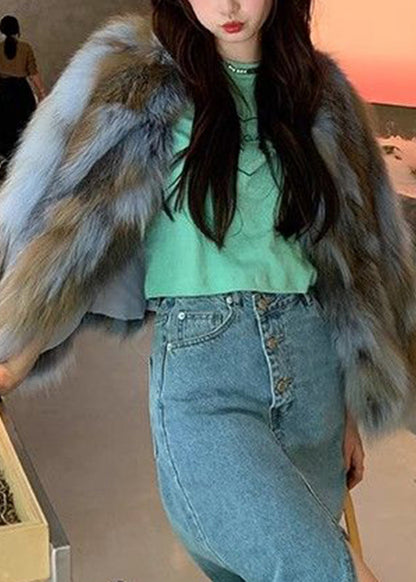 Abrigos de piel y cuero con cuello de zorro azul bohemio para invierno