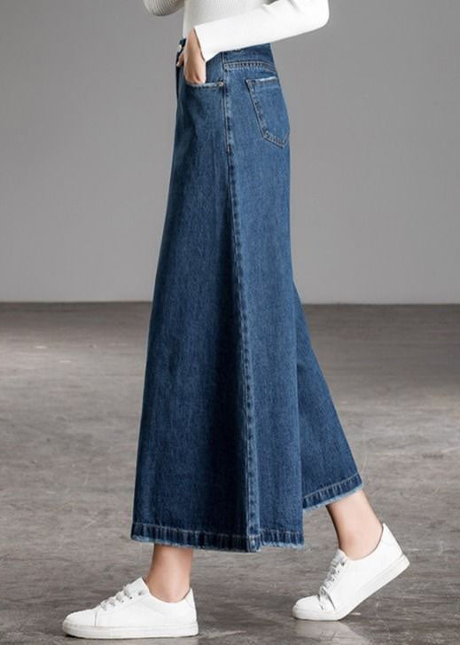 Böhmische blaue Jeanshose mit hoher Taille und weitem Bein