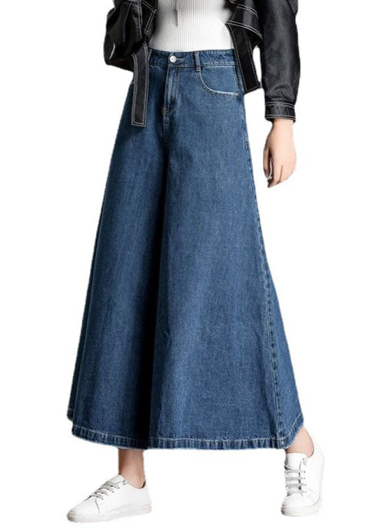 Böhmische blaue Jeanshose mit hoher Taille und weitem Bein