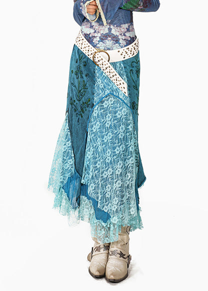 Bohemian Blue Lace Patchwork A Line Skirts