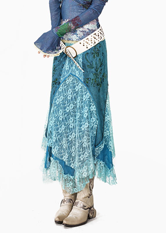 Bohemian Blue Lace Patchwork A Line Skirts