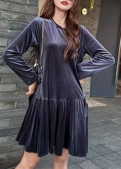 Bohemian Blau Patchwork Velour Faltenrock Frühling