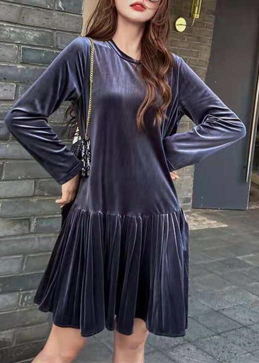 Bohemian Blau Patchwork Velour Faltenrock Frühling