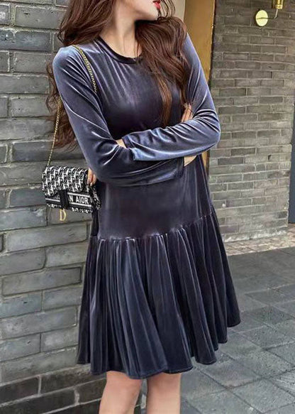 Bohemian Blau Patchwork Velour Faltenrock Frühling