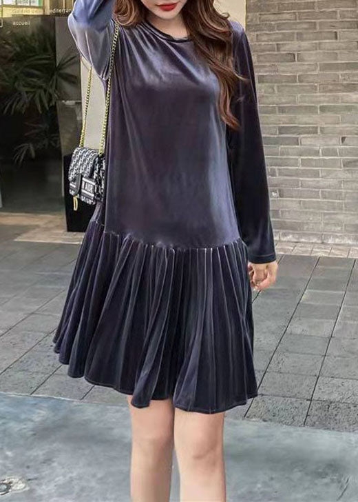 Bohemian Blau Patchwork Velour Faltenrock Frühling